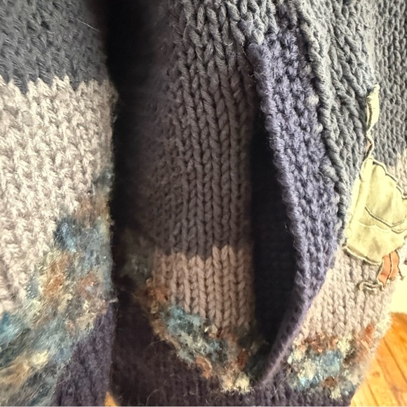 Vintage Wool Mohair Whimsical Cardigan Appliqué Boy & Goose Patchwork Knit - Picture 8 of 17